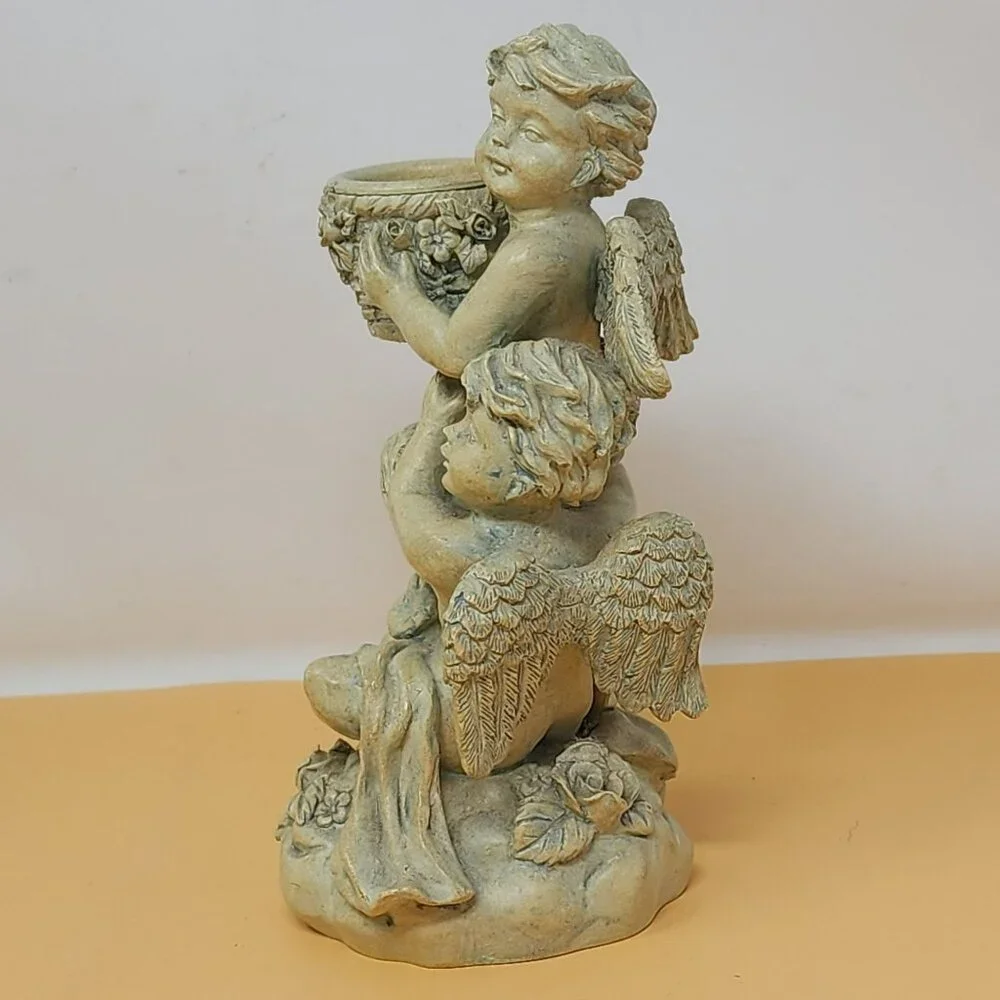 Vintage Cherubs‎ Holding Vase Figurine Decor Resin Angel Candleholder